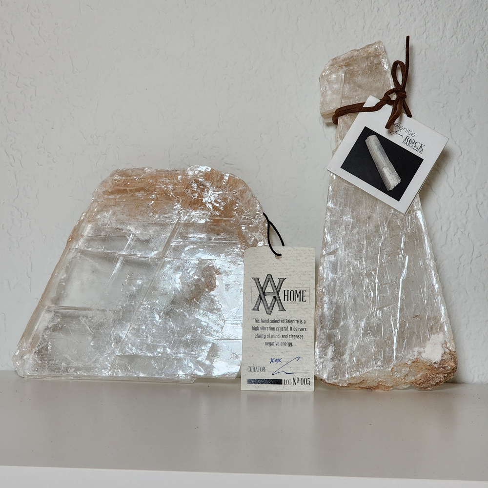 White Selenite Crystal Slabs Home Accent Set